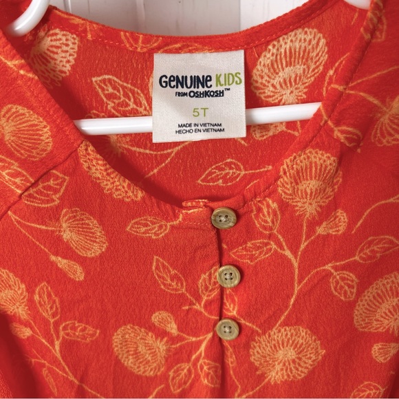 Oshkosh Girls Orange Long Sleeve Lightweight Peplum Top size 5T - Picture 7 of 7